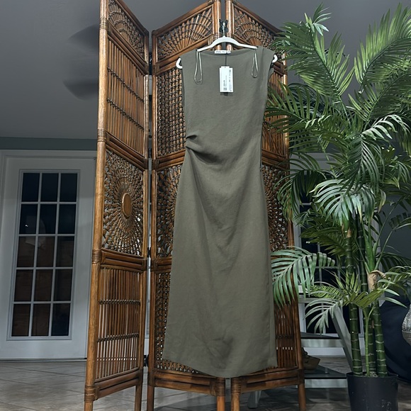 Zara Women’s light Army Green Ruched Side Maxi Dress Size xs brand new w tags - Picture 2 of 10